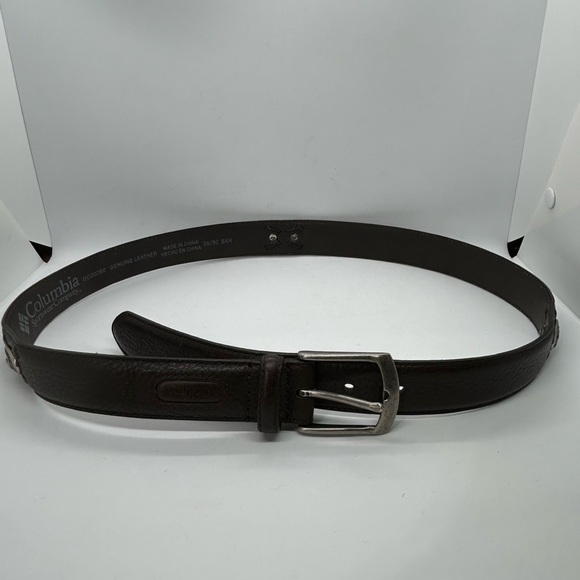 Mens Columbia Dark Brown Leather Belt Silver Fish Embellishments Size 36 - Picture 10 of 10